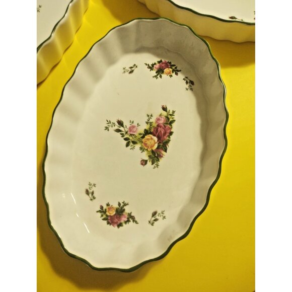 Royal Albert Quiche Tart Flan Tray Old Country Roses set of 3 (9", 10.5", 12.5") - Picture 7 of 16